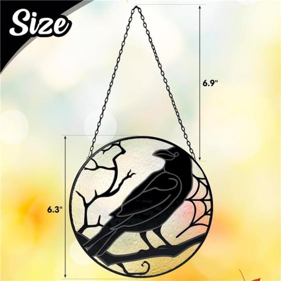 Raven Stained Glass Suncatcher Window Hanging Decoration, Halloween Gothic Crow - Picture 4 of 7